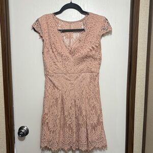 Blush Pink Lace Dress Small Cap Sleeves V-Neck Fit and Flare Coquette Party
